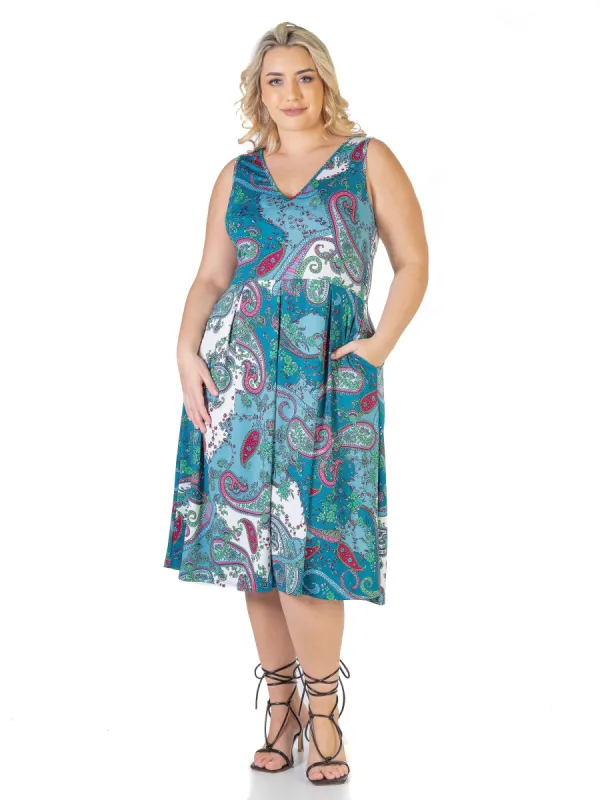Blue Sleeveless Midi Plus Size Fit and Flare Pocket Dress sold by 24/7 Comfort Apparel
