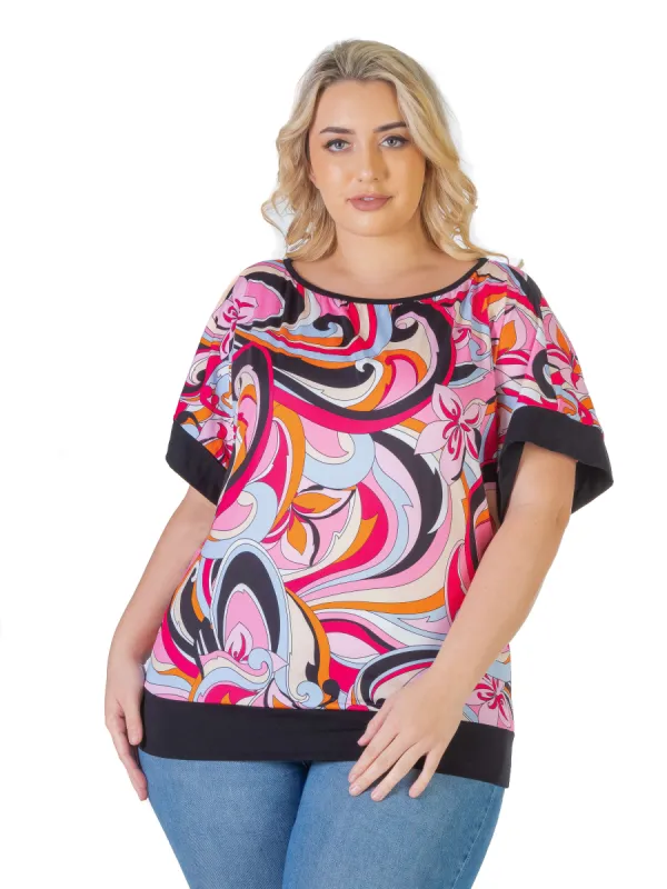 Pink Floral Boatneck Loose Fit Plus Size Top sold by 24/7 Comfort Apparel