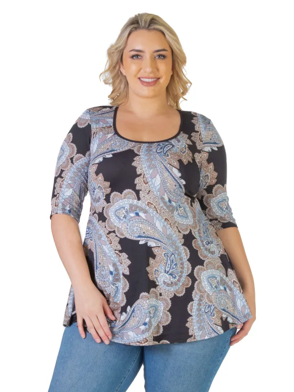Paisley Print Elbow Sleeve Loose Plus Size Tunic Top sold by 24/7 Comfort Apparel