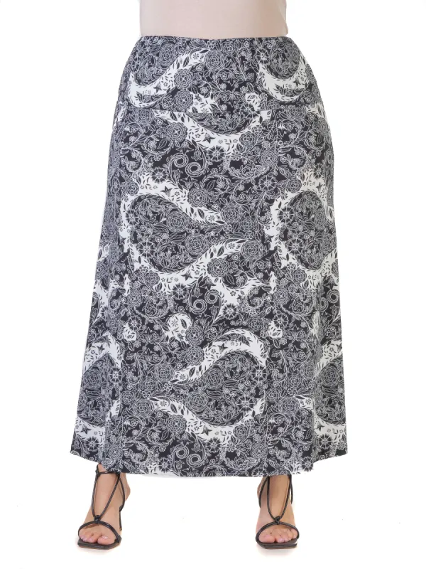 Black and White Elastic Waistband Plus Size Maxi Skirt sold by 24/7 Comfort Apparel