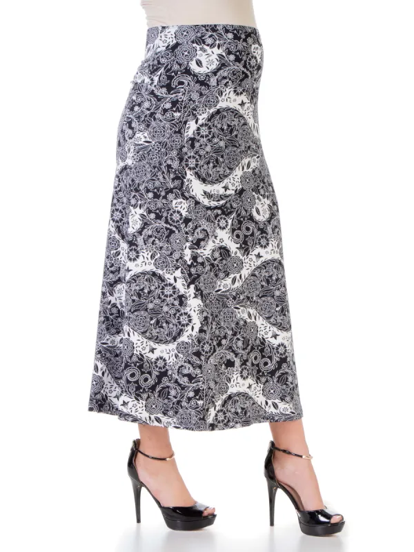 Black and White Elastic Waistband Maternity Maxi Skirt sold by 24/7 Comfort Apparel