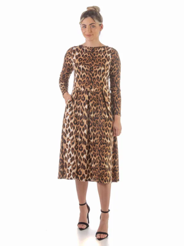 Animal Print Long Sleeve Pleated Pocket Midi Dress sold by 24/7 Comfort Apparel