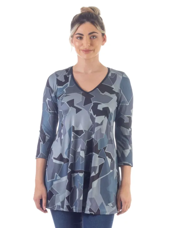 Grey Print V Neck Three Quarter Sleeve Tunic Top sold by 24/7 Comfort Apparel