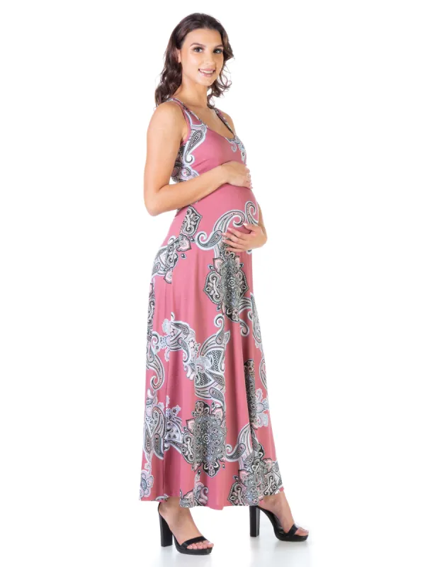Mauve Paisley Maternity Sleeveless Loose Casual Maxi Dress sold by 24/7 Comfort Apparel