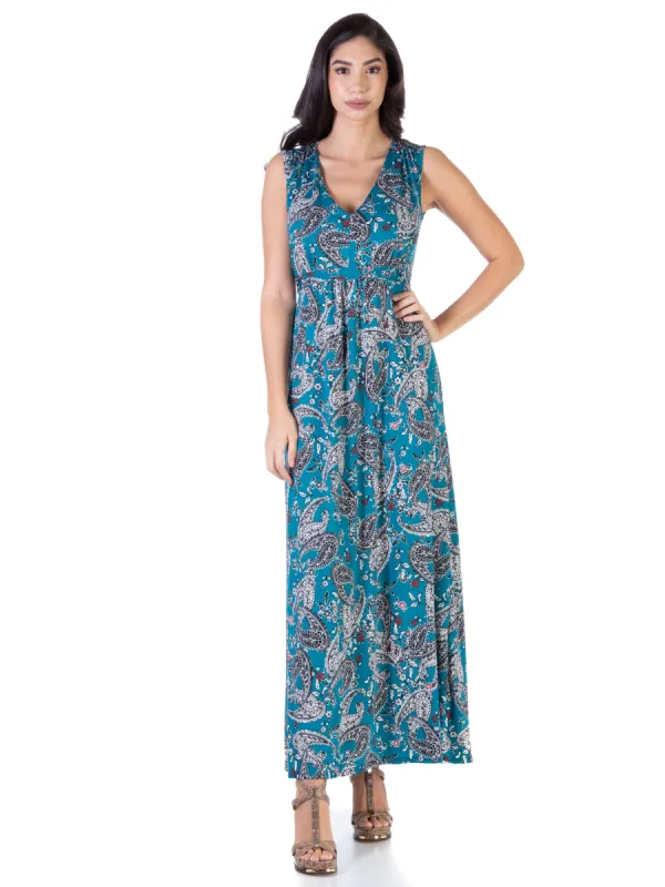 Teal Womens Sleeveless V Neck Loose Long Maxi Casual Dress sold by 24/7 Comfort Apparel