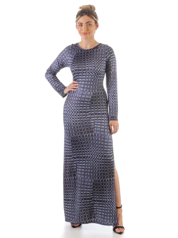 Blue Multiprint Long Sleeve Side Slit Maxi Dress sold by 24/7 Comfort Apparel