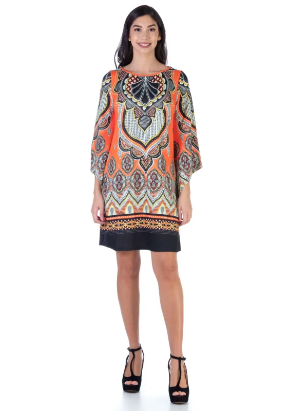 Orange Bell Sleeve Knee Length Shift Dress sold by 24/7 Comfort Apparel