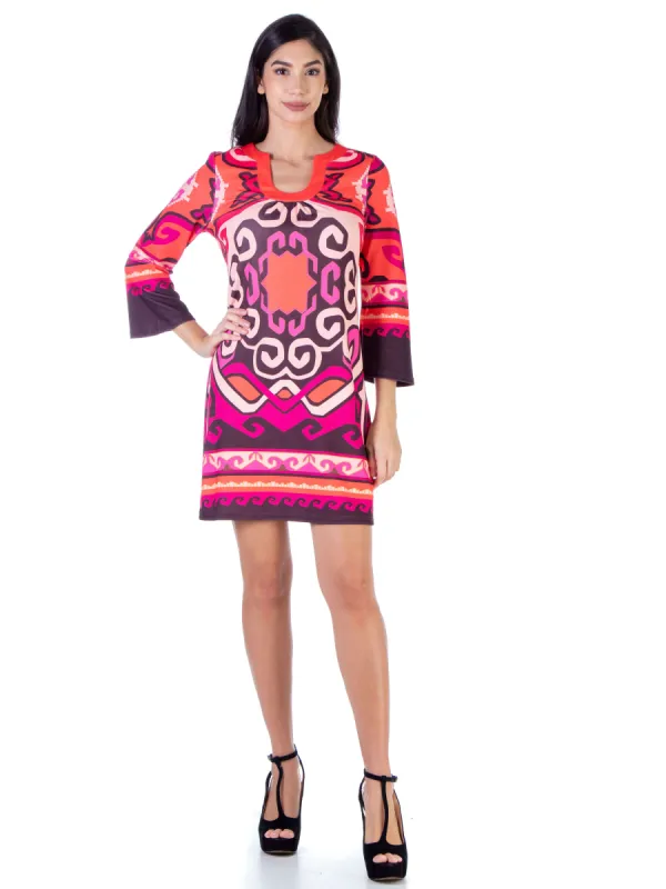 Pink Three Quarter Sleeve Knee Length Shift Dress sold by 24/7 Comfort Apparel