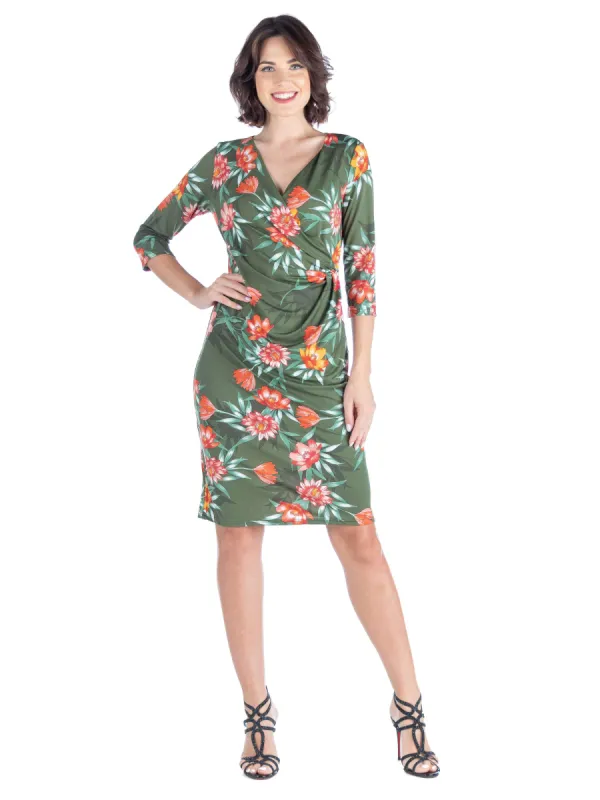 V Neck Green Knee Length Wrap Dress sold by 24/7 Comfort Apparel