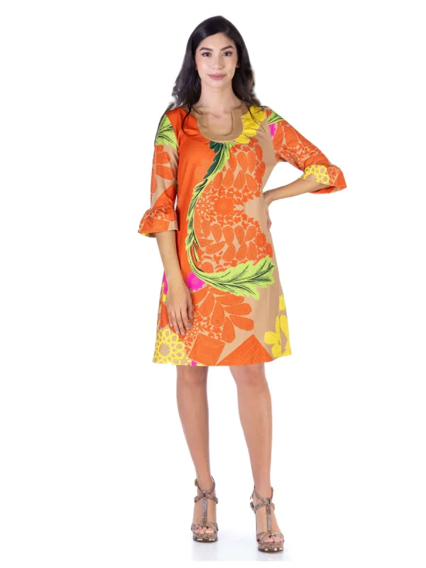 Orange Paisley Print Elbow Sleeve Shift Dress sold by 24/7 Comfort Apparel