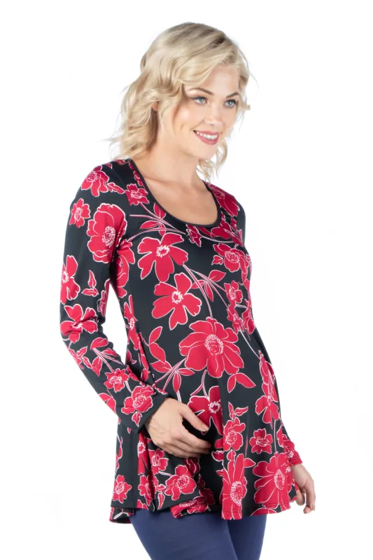 Red Floral Long Sleeve Scoop Neck Maternity Swing Top sold by 24/7 Comfort Apparel