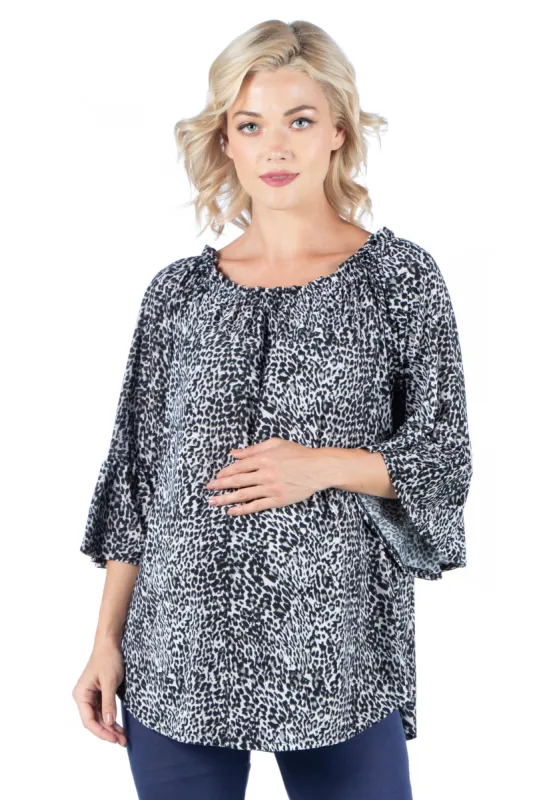 Black Animal Print Elastic Neckline Maternity Tunic Top sold by 24/7 Comfort Apparel