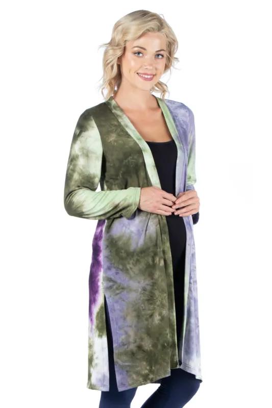 Open Front Knee Length Tie Dye Maternity Cardigan sold by 24/7 Comfort Apparel