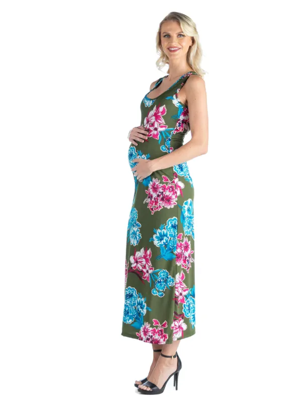 Maternity Green Floral Racerback Maxi Tank Dress sold by 24/7 Comfort Apparel