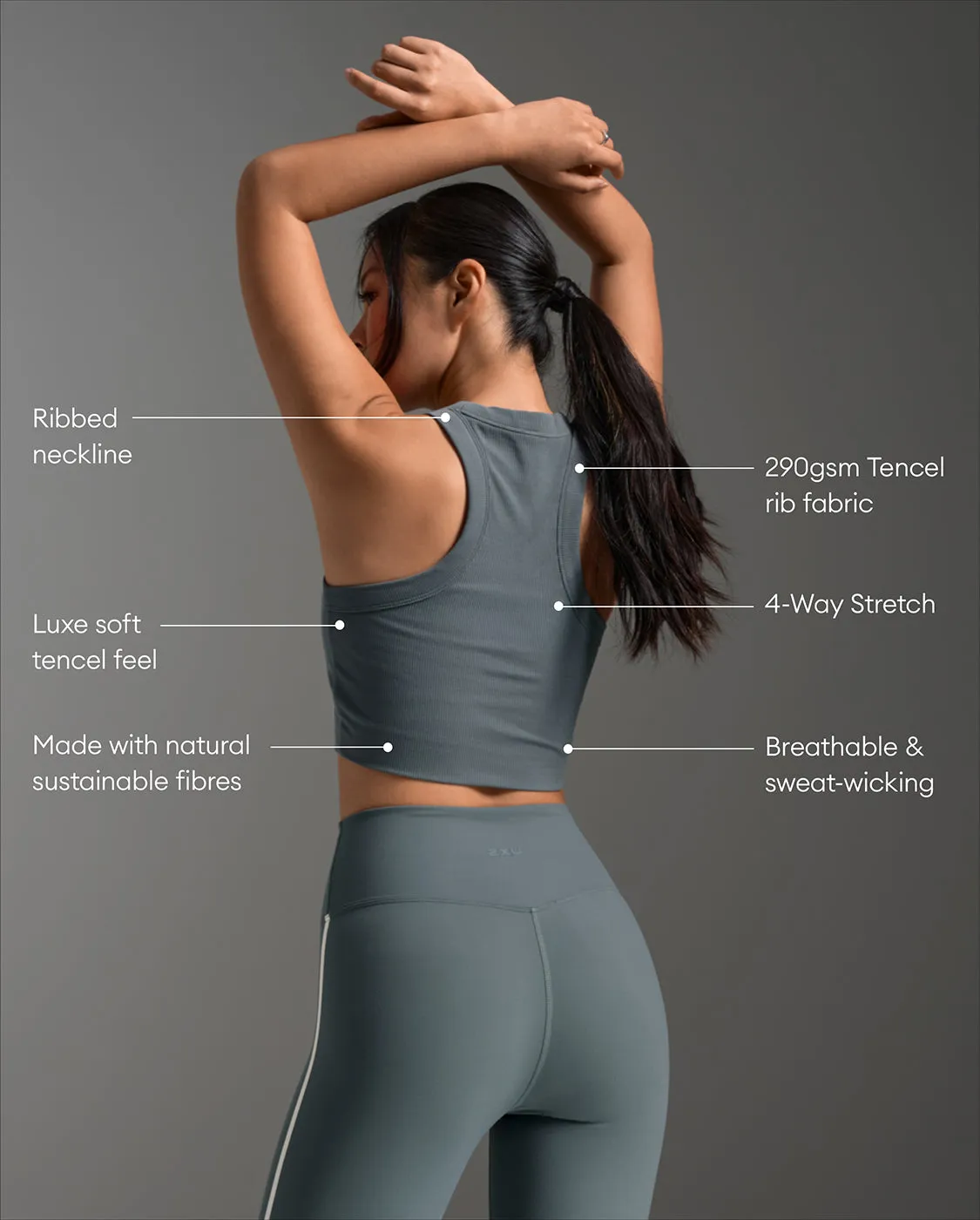 Fluid Tencel Ribbed Crop Tank sold by 2xu product image thumbnail 2