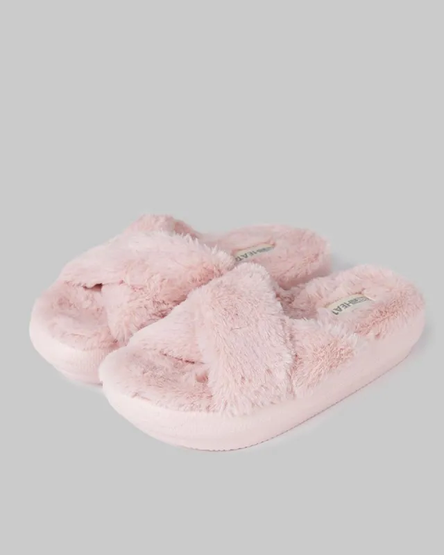 WOMEN'S CRISS-CROSS PLUSH SLIDES sold by 32 Degrees