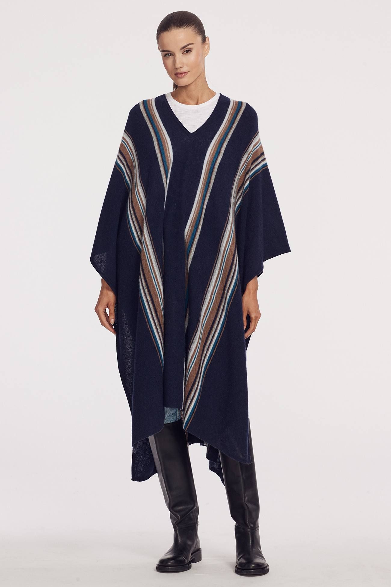YSABEL STRIPED PONCHO sold by 360 Cashmere