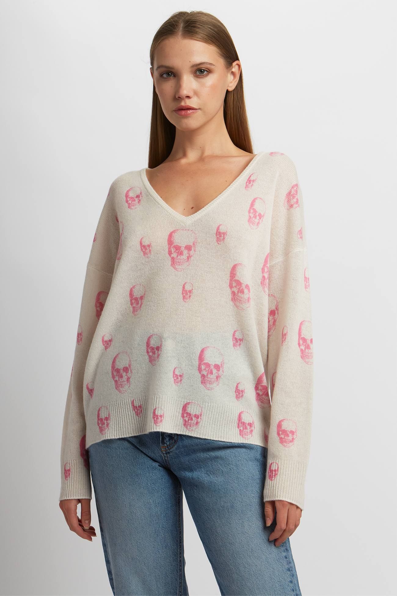 BRIANA SKULL V-NECK sold by 360 Cashmere