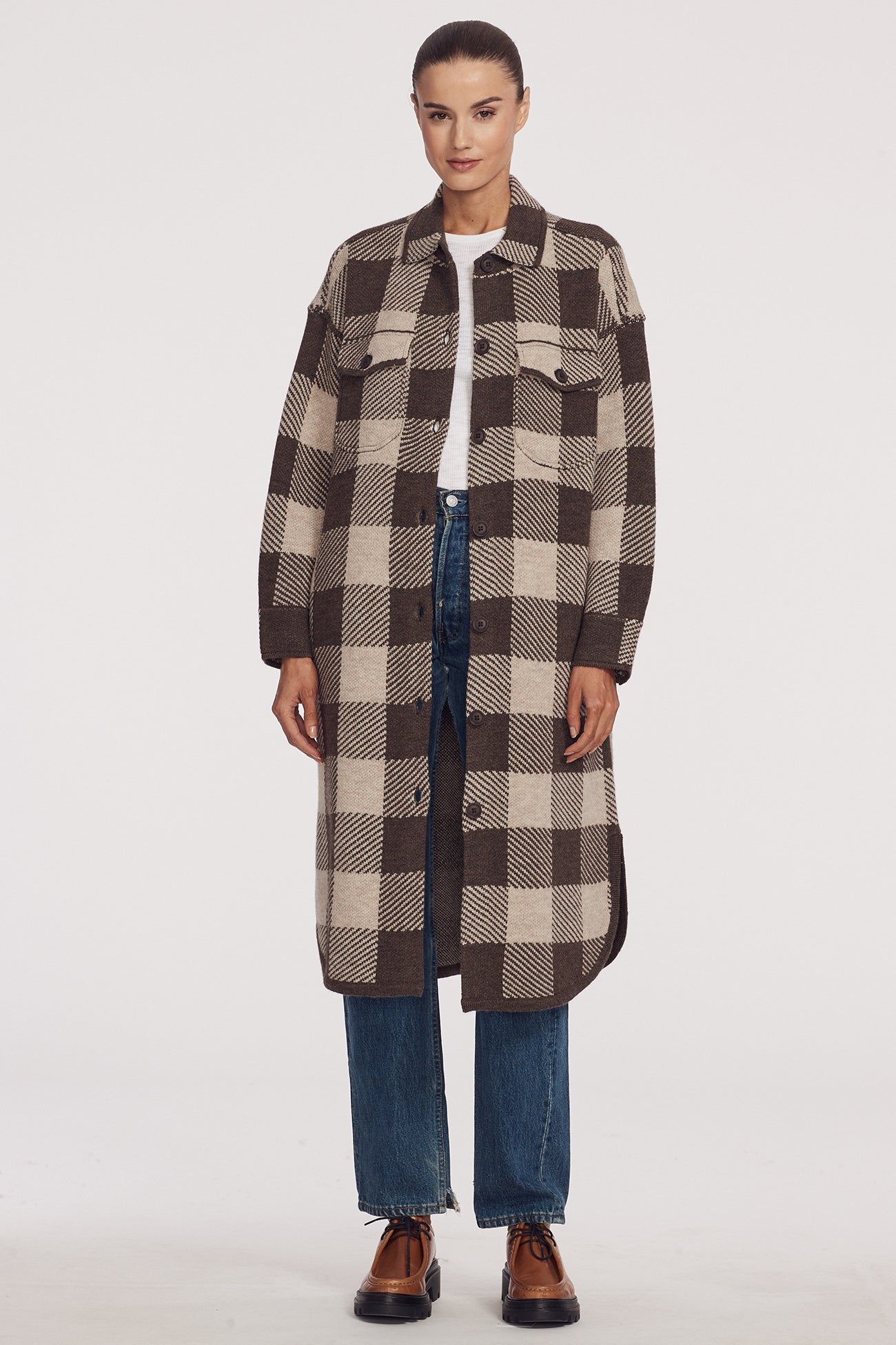 INDIGO LONGLINE COAT sold by 360 Cashmere