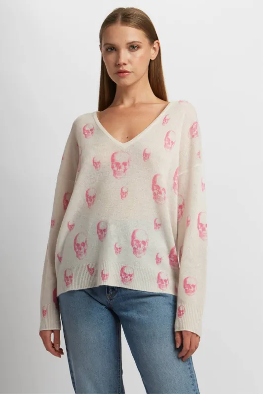 BRIANA SKULL V-NECK sold by 360 Cashmere