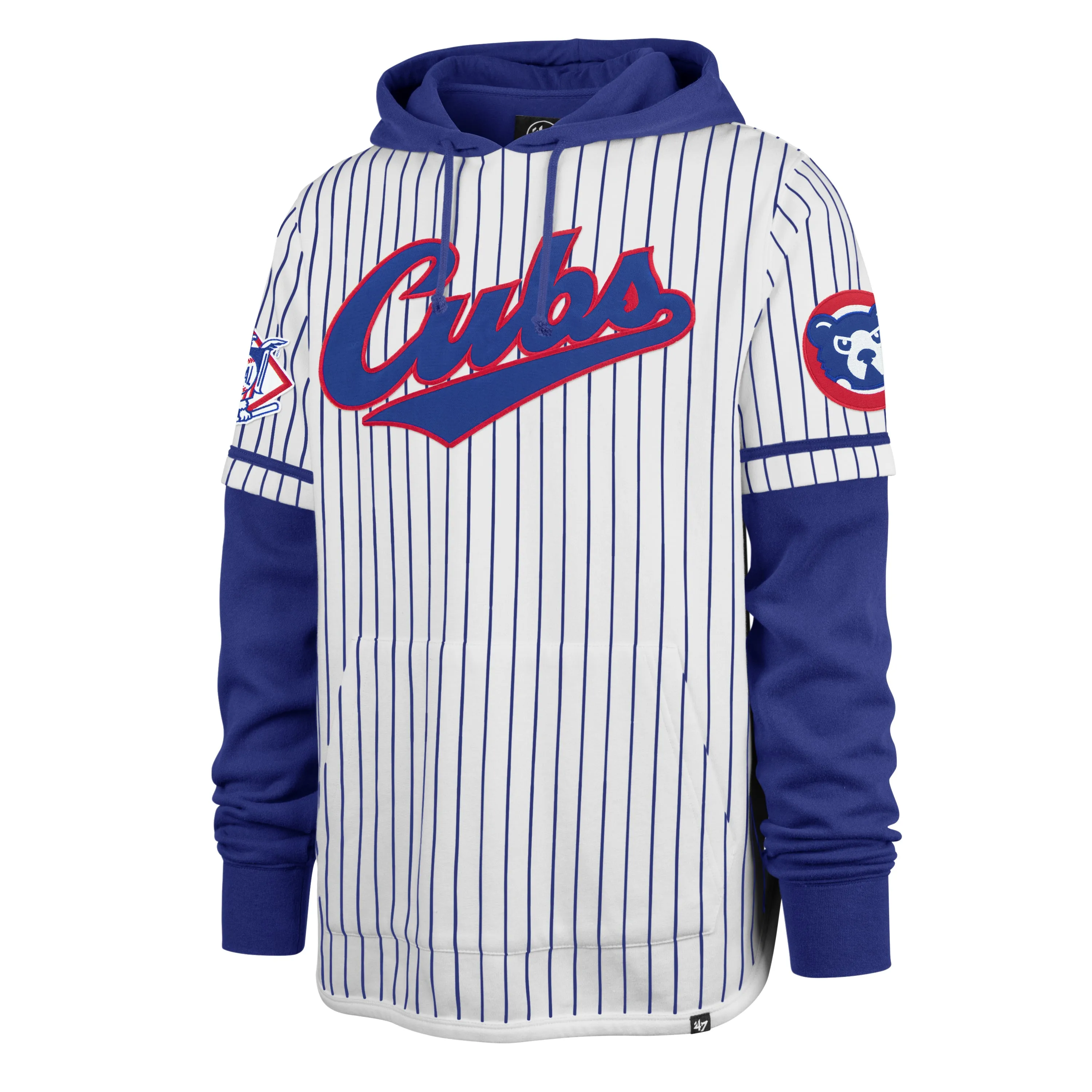 CHICAGO CUBS COOPERSTOWN PINSTRIPE DOUBLE HEADER '47 SHORTSTOP PULLOVER HOOD sold by 47