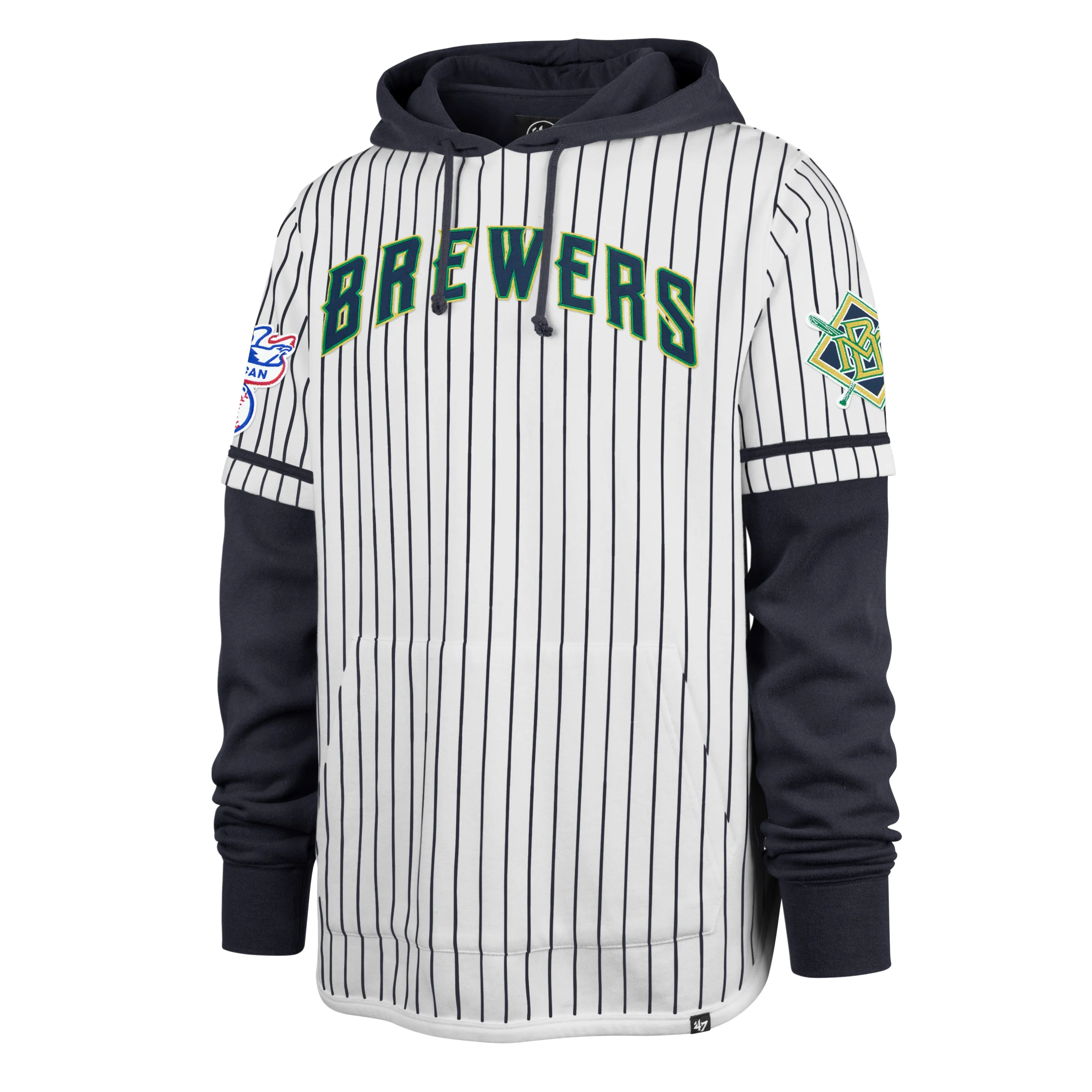 MILWAUKEE BREWERS COOPERSTOWN PINSTRIPE DOUBLE HEADER '47 SHORTSTOP PULLOVER HOOD sold by 47