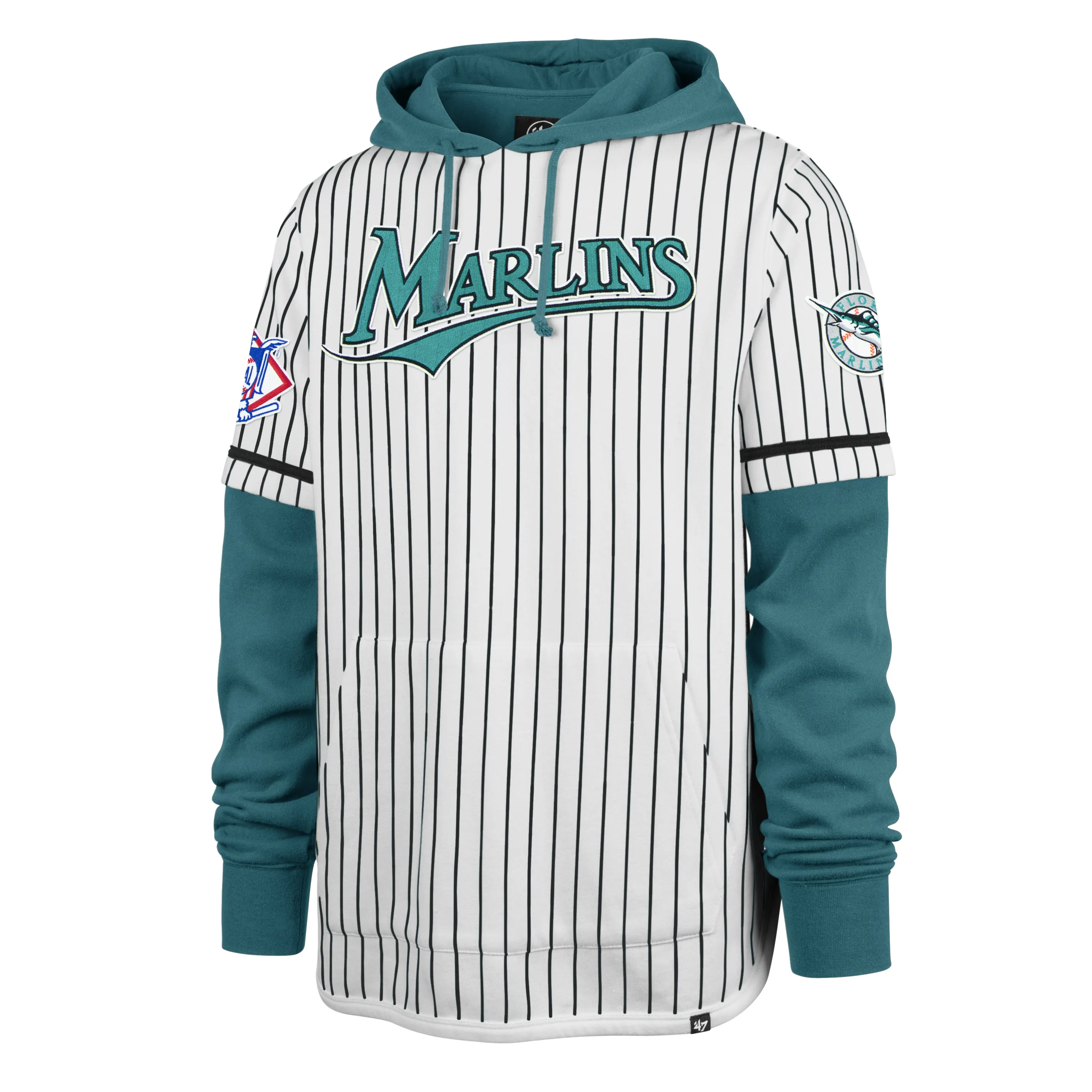 MIAMI MARLINS COOPERSTOWN PINSTRIPE DOUBLE HEADER '47 SHORTSTOP PULLOVER HOOD sold by 47