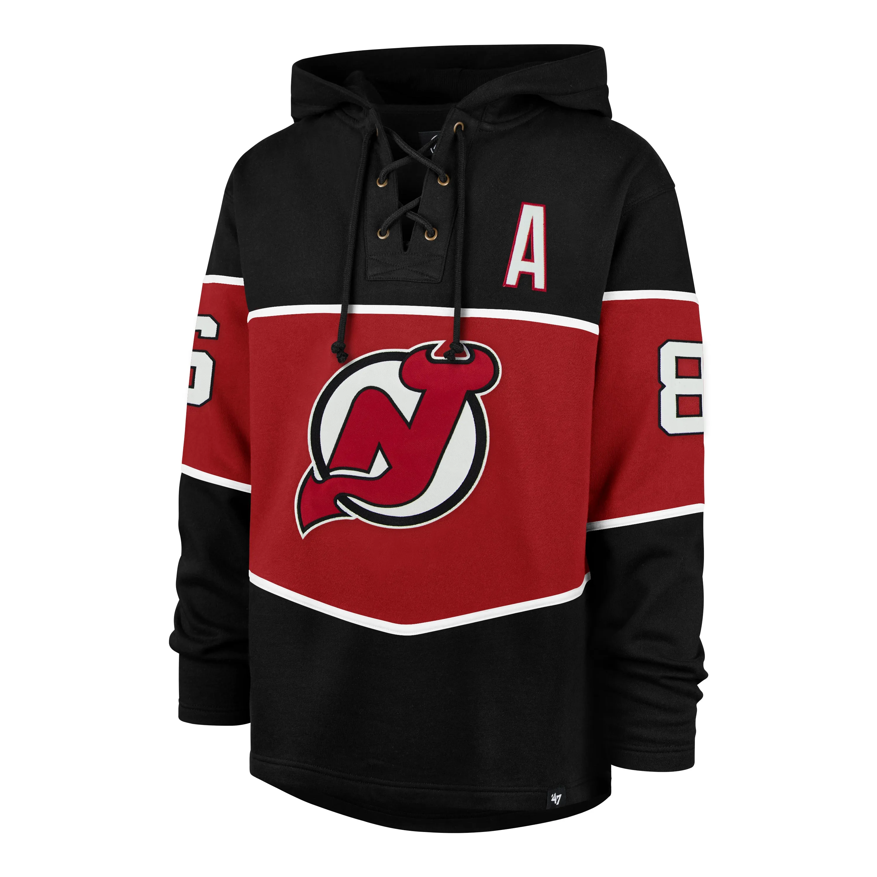 NEW JERSEY DEVILS JACK HUGHES '47 RUN POINT LACER HOOD sold by 47