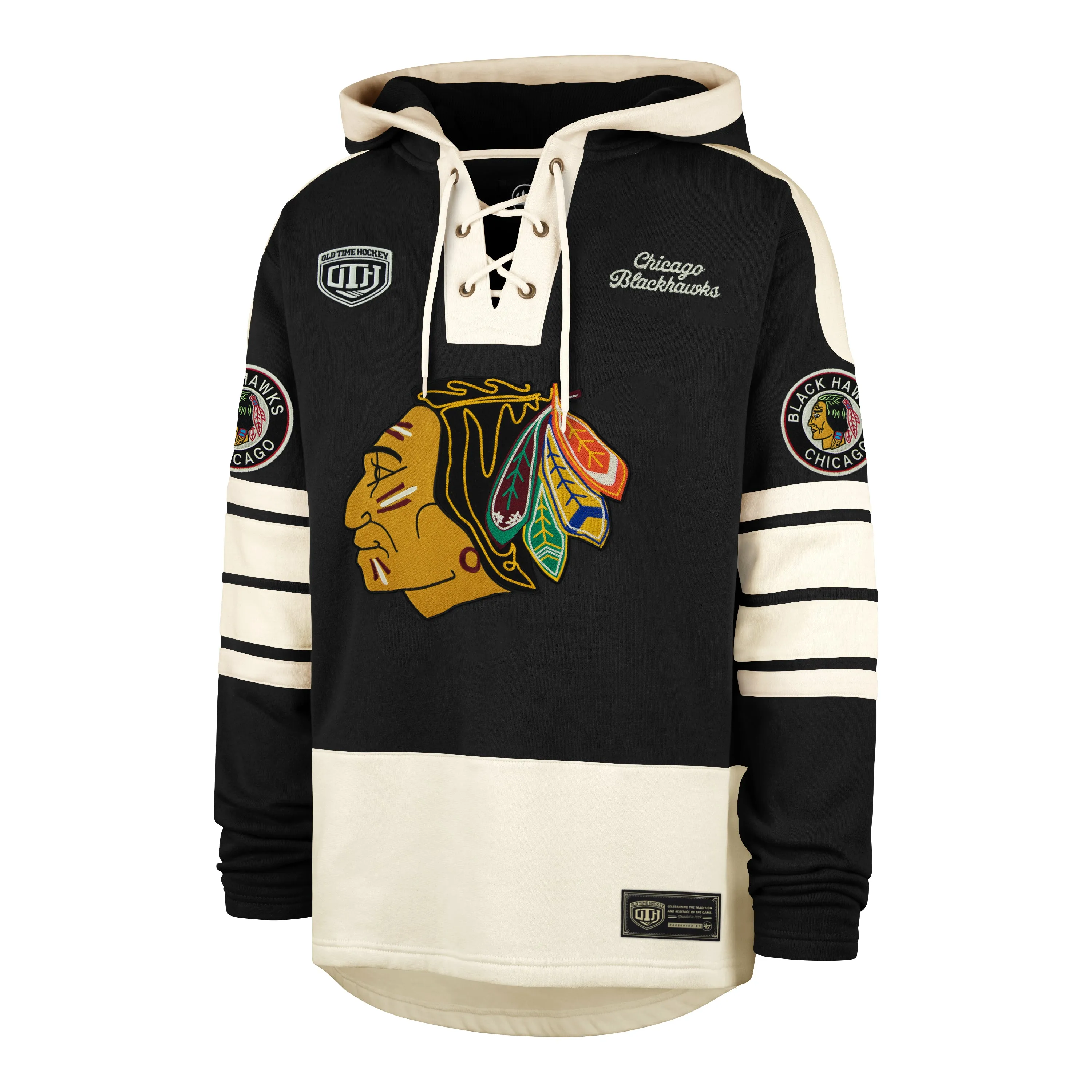 OLD TIME HOCKEY CHICAGO BLACKHAWKS VINTAGE BLUE LINE HERITAGE '47 LACER sold by 47