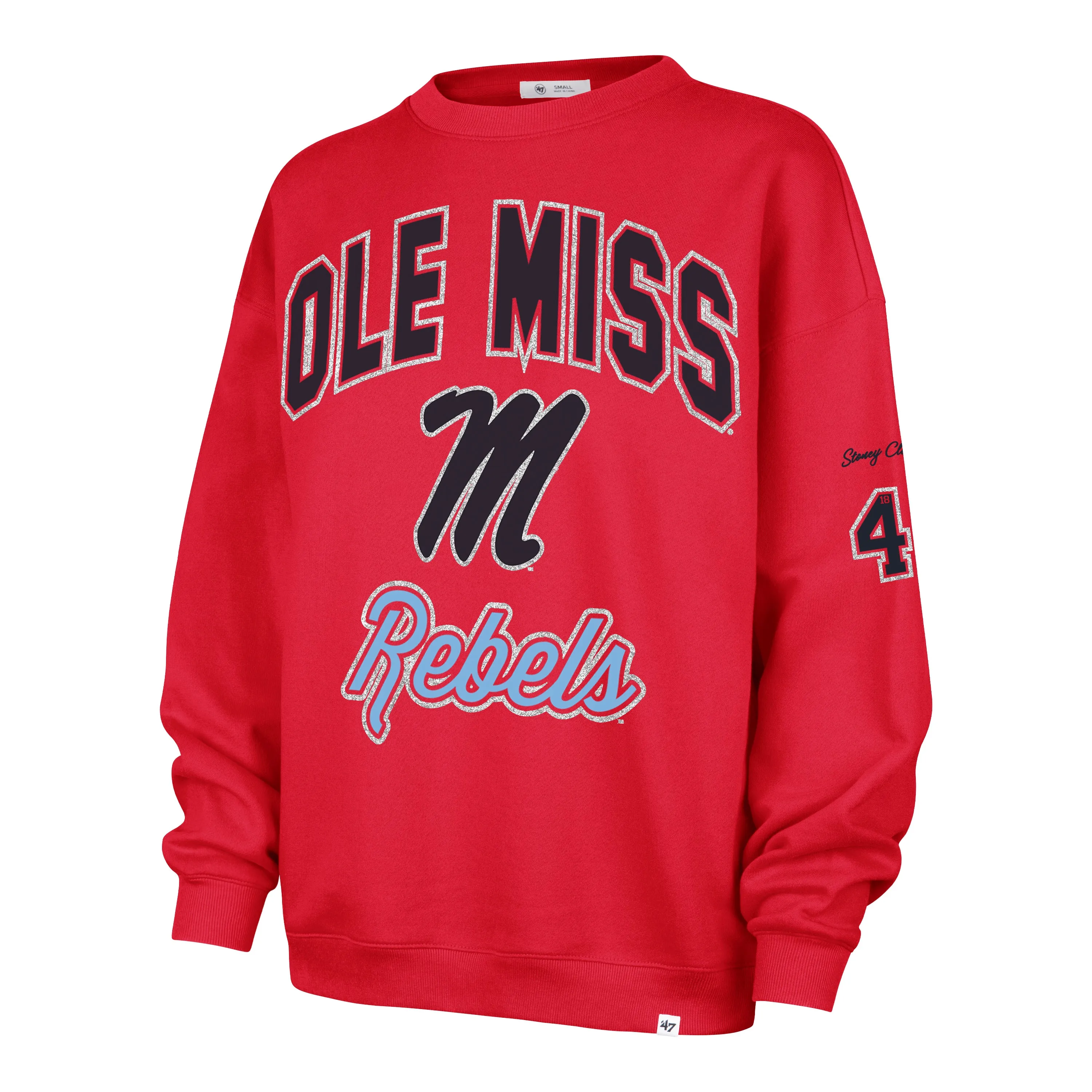 MISSISSIPPI REBELS STONEY CLOVER LANE X '47 OVERSIZED GLITTER ARCH CREW WOMENS sold by 47