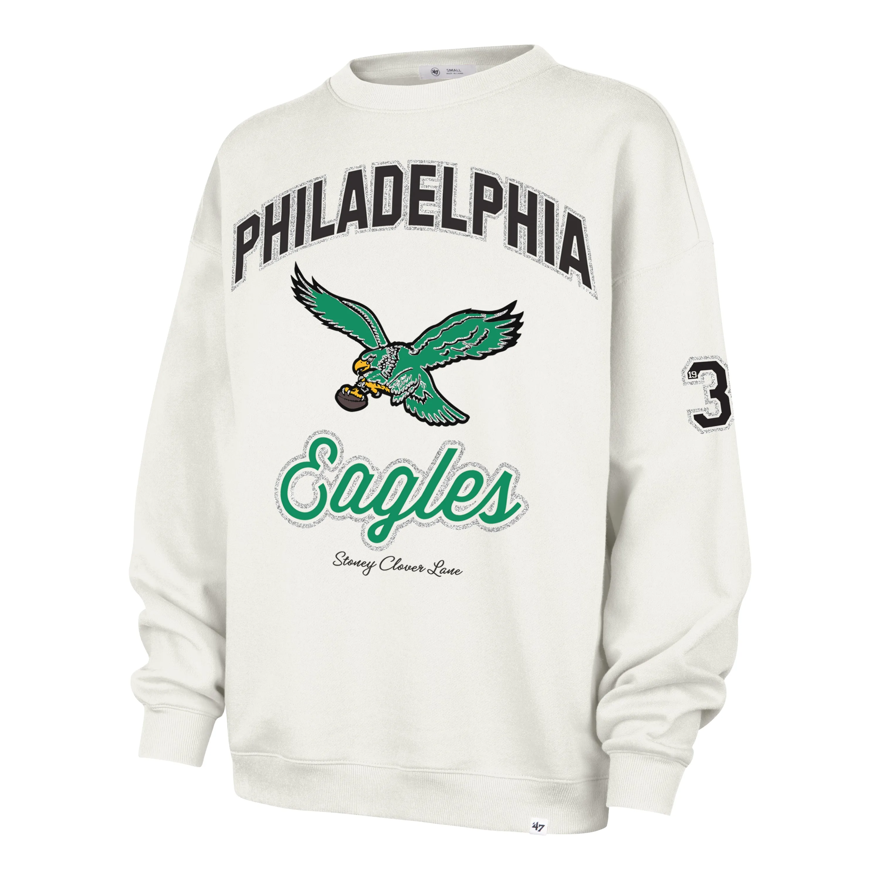 PHILADELPHIA EAGLES HISTORIC STONEY CLOVER LANE X '47 OVERSIZED GLITTER ARCH CREW WOMENS sold by 47
