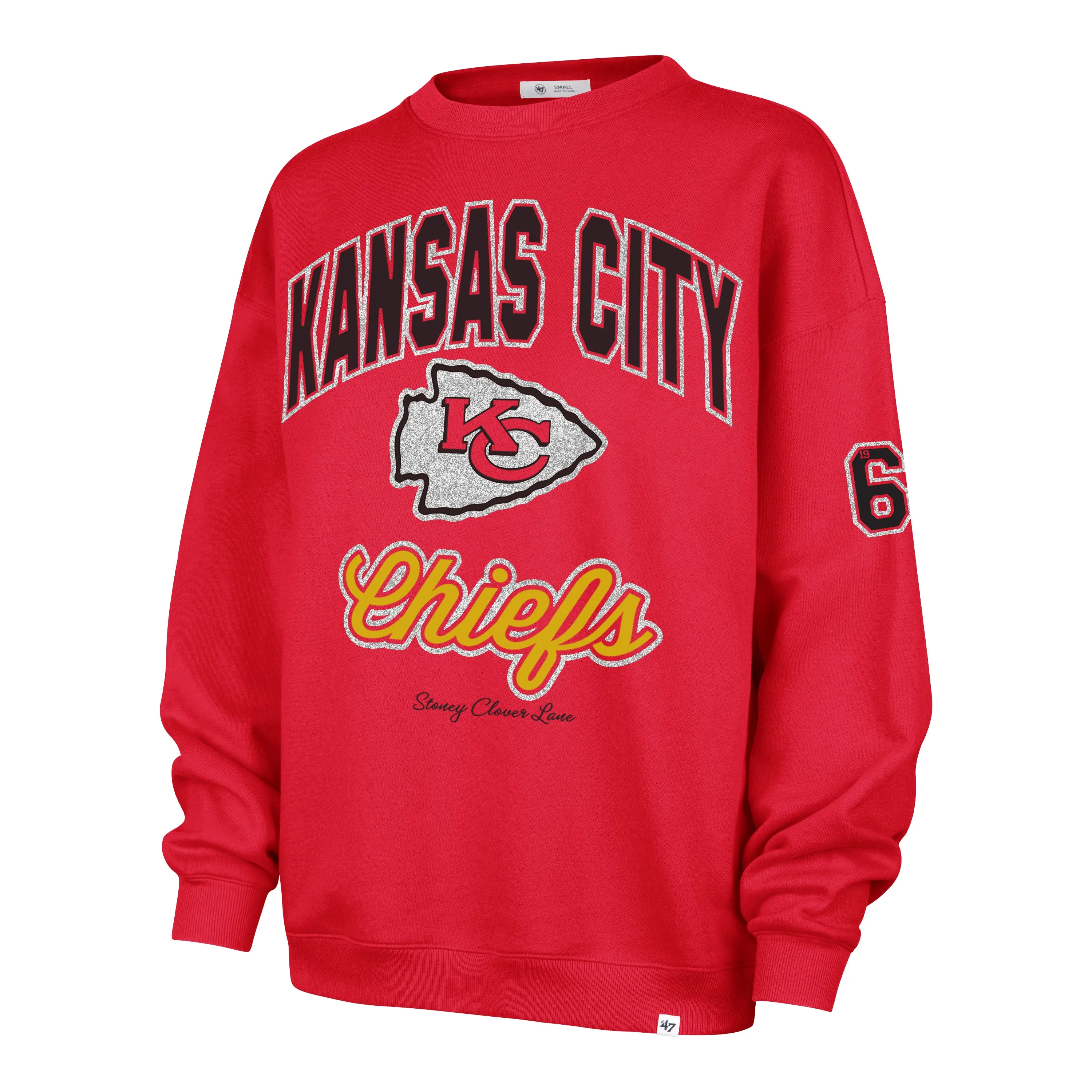 KANSAS CITY CHIEFS STONEY CLOVER LANE X '47 OVERSIZED GLITTER ARCH CREW WOMENS sold by 47