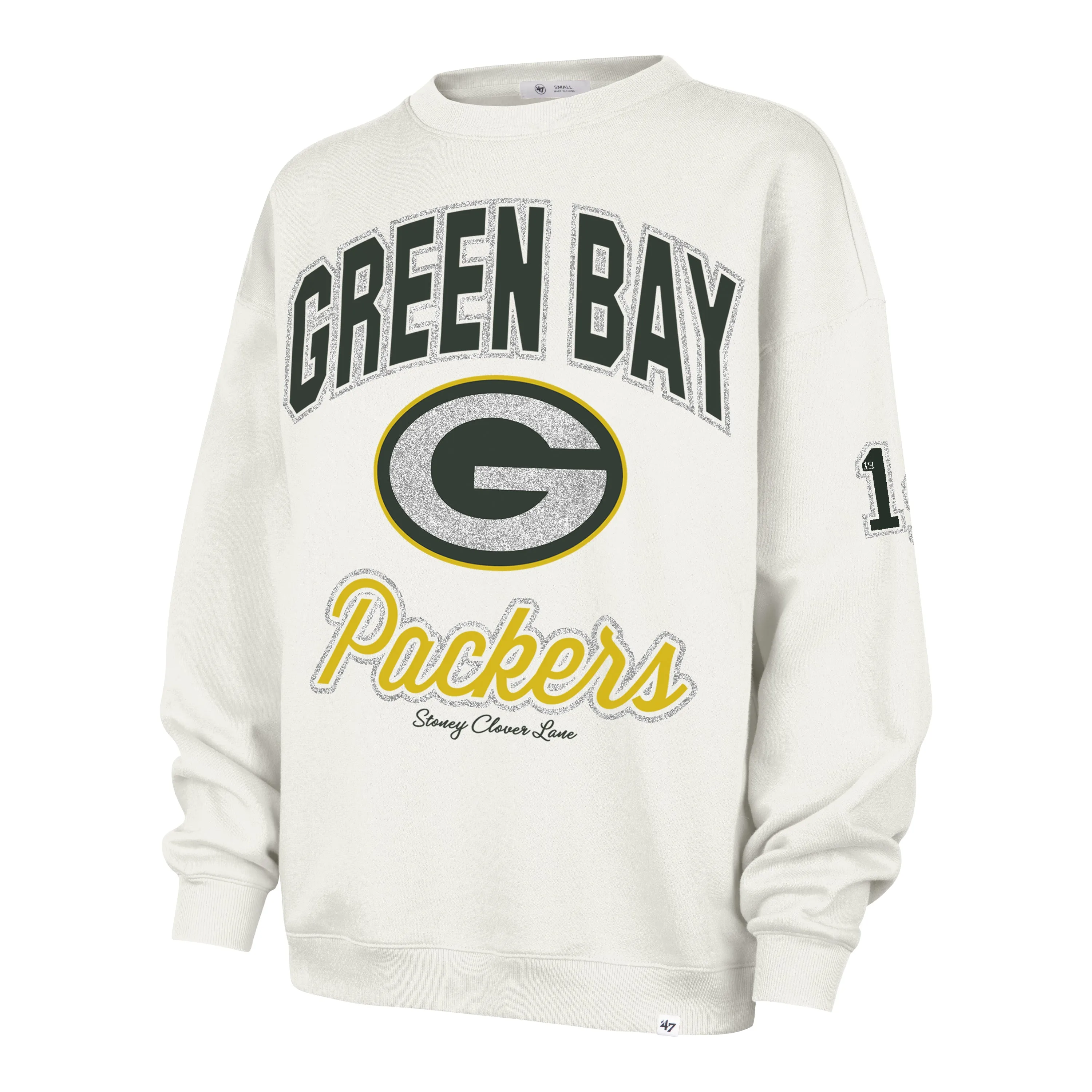 GREEN BAY PACKERS STONEY CLOVER LANE X '47 OVERSIZED GLITTER ARCH CREW WOMENS sold by 47
