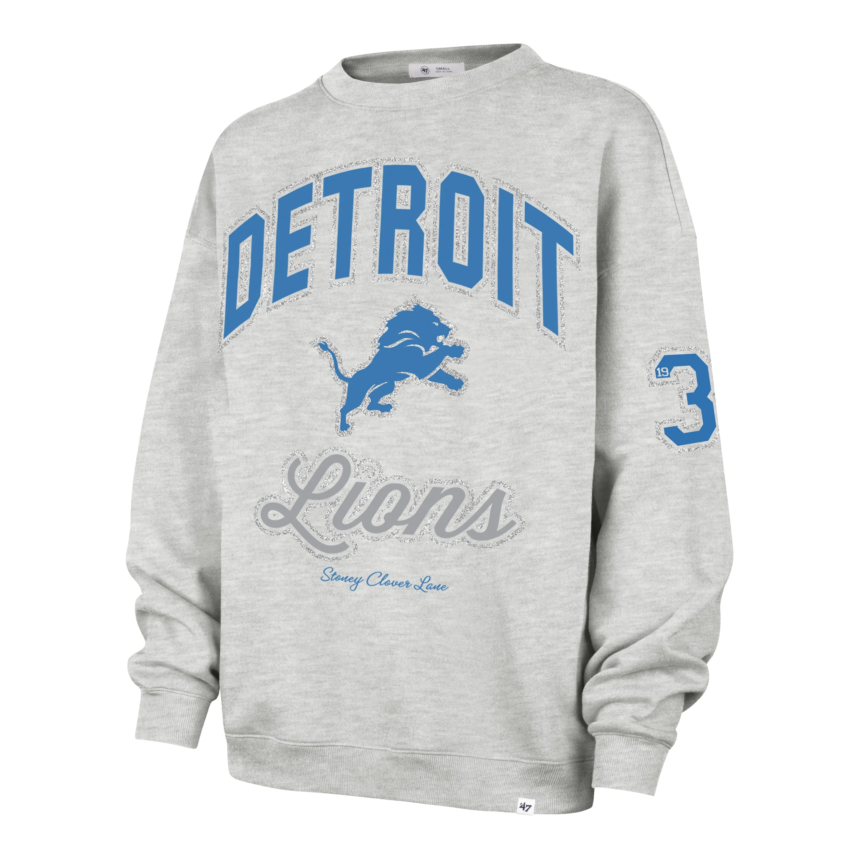 DETROIT LIONS STONEY CLOVER LANE X '47 OVERSIZED GLITTER ARCH CREW WOMENS sold by 47