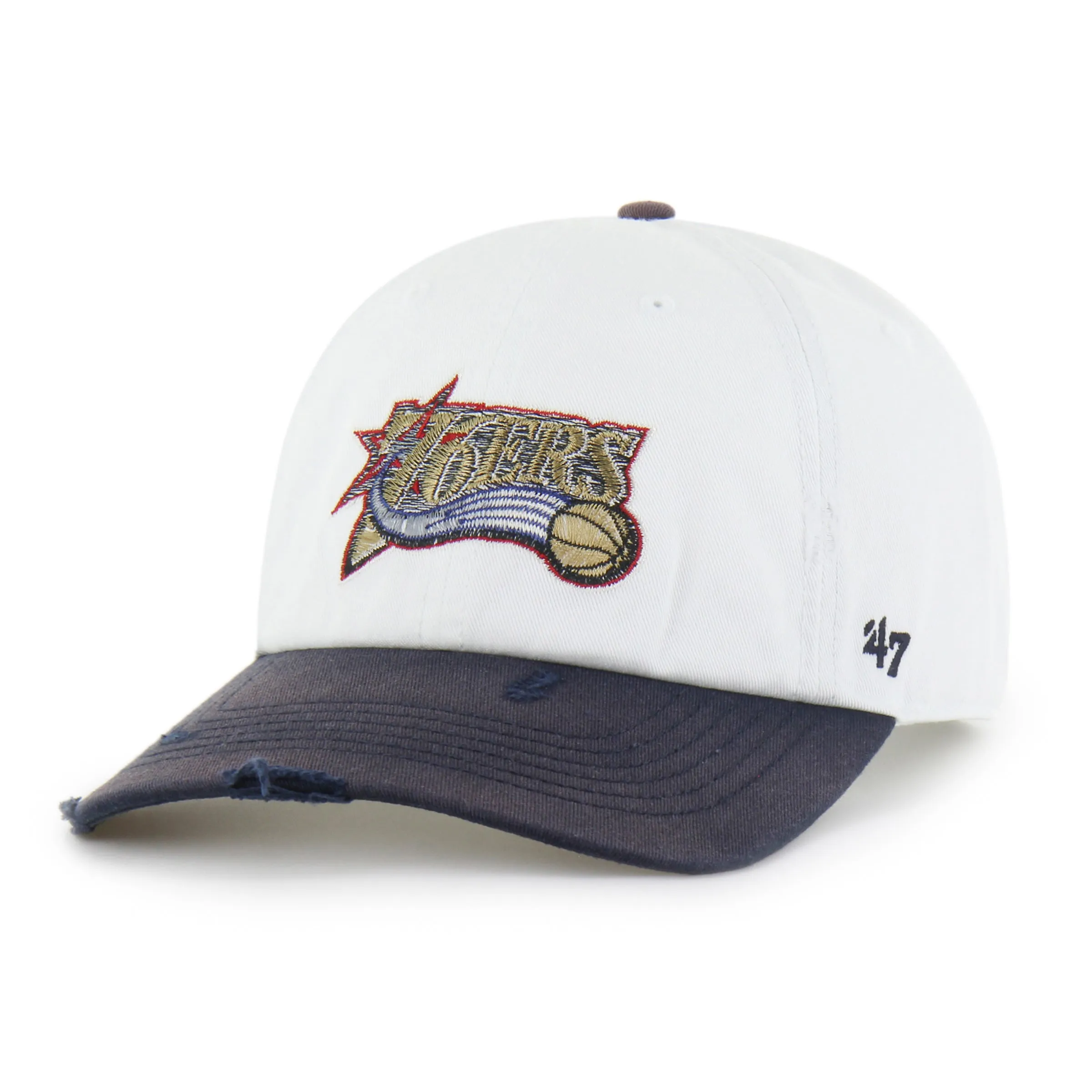 PHILADELPHIA 76ERS HARDWOOD CLASSICS WORN SCRIPT '47 CLEAN UP MF MID FIT sold by 47