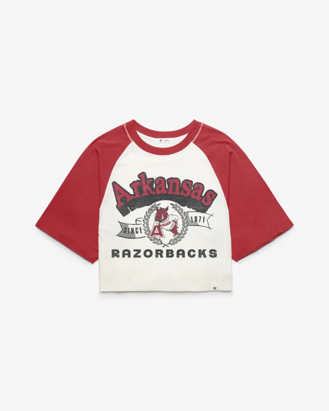ARKANSAS RAZORBACKS VINTAGE INFIELD SHIFT '47 RAGLAN CROP TEE WOMENS made by 47