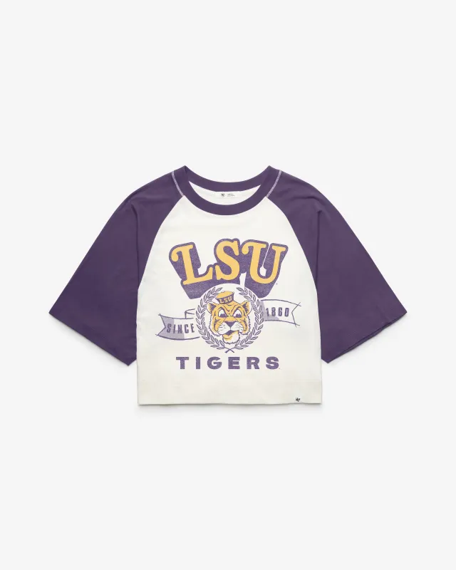 LOUISIANA STATE TIGERS LSU VINTAGE INFIELD SHIFT '47 RAGLAN CROP TEE WOMENS made by 47