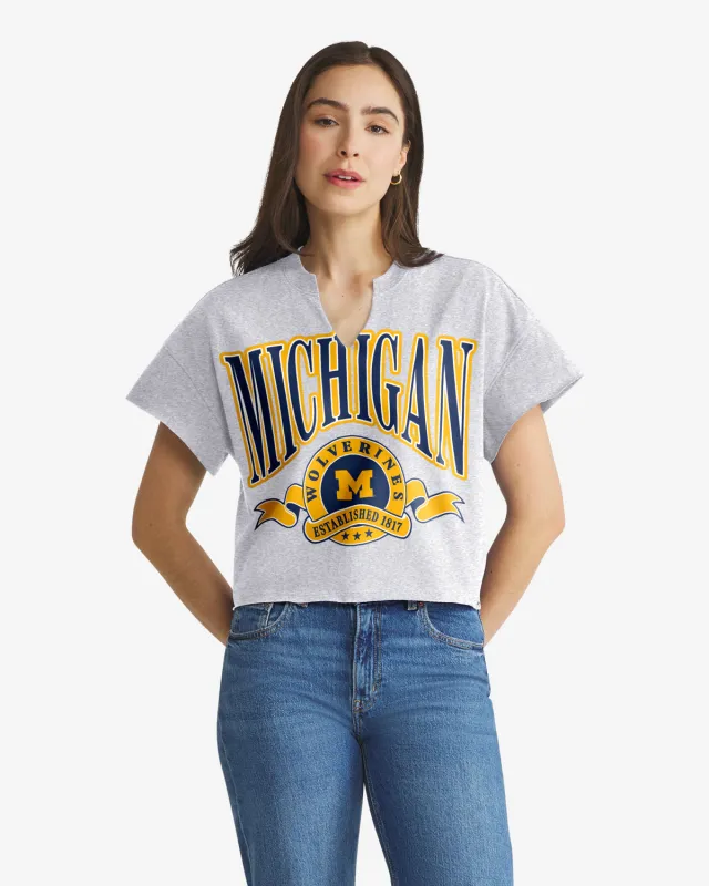 MICHIGAN WOLVERINES BANNERS OUT '47 OVERSIZED NOTCH NECK TEE WOMENS made by 47
