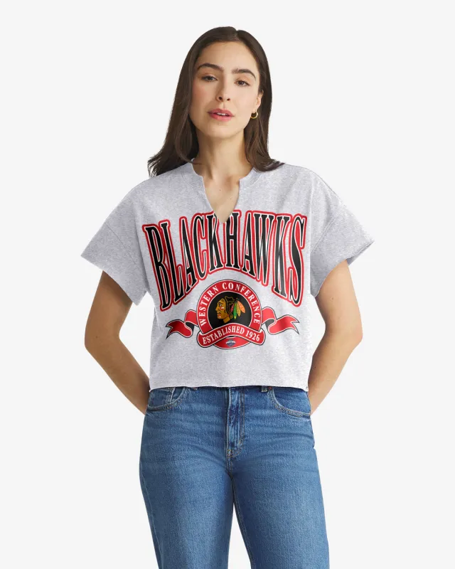 CHICAGO BLACKHAWKS BANNERS OUT '47 WOMEN'S OVERSIZED NOTCH NECK TEE made by 47