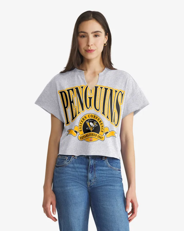 PITTSBURGH PENGUINS BANNERS OUT '47 WOMEN'S OVERSIZED NOTCH NECK TEE made by 47