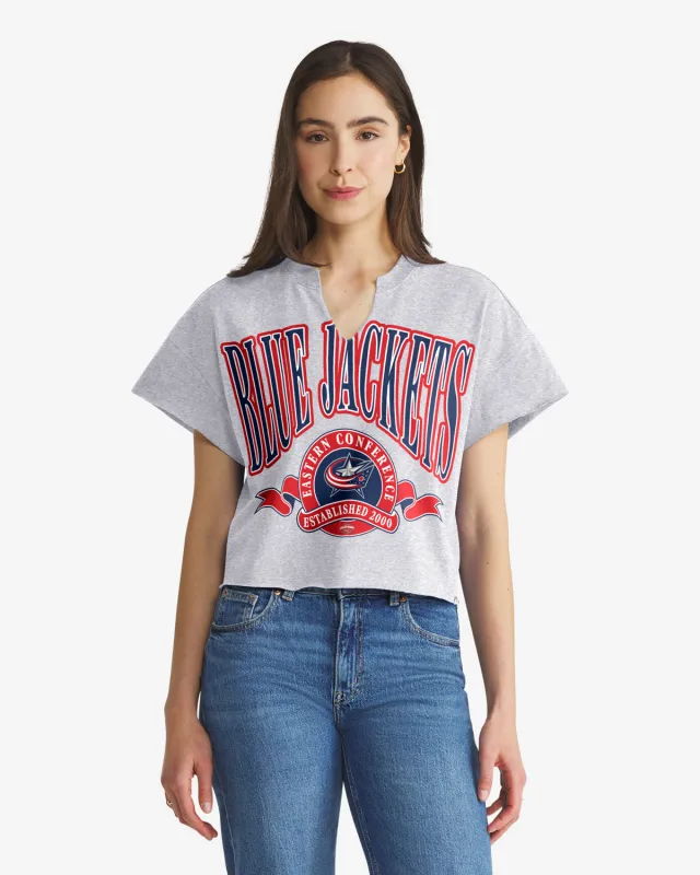 COLUMBUS BLUE JACKETS BANNERS OUT '47 WOMEN'S OVERSIZED NOTCH NECK TEE made by 47