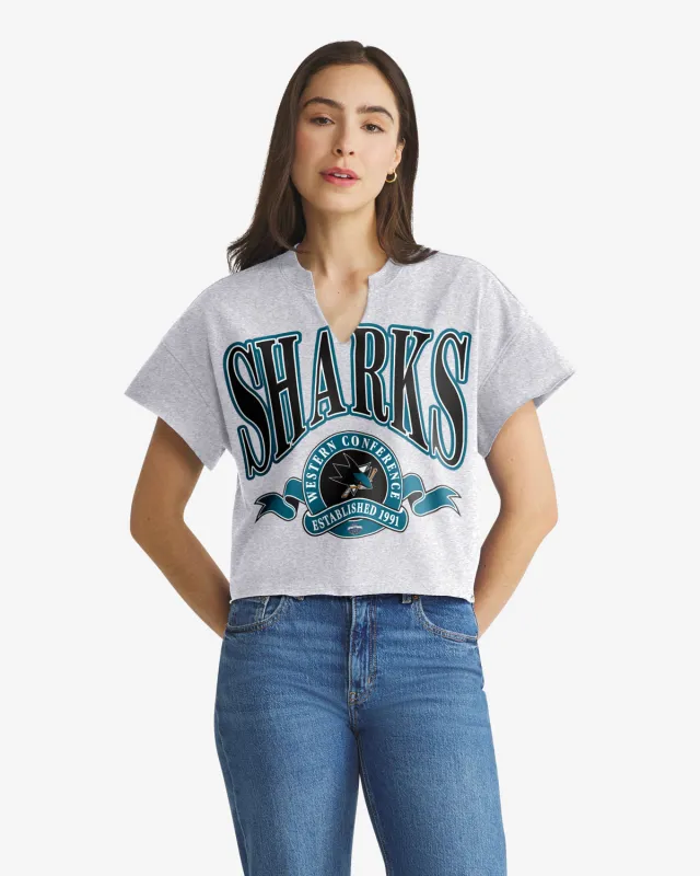 SAN JOSE SHARKS BANNERS OUT '47 WOMEN'S OVERSIZED NOTCH NECK TEE made by 47