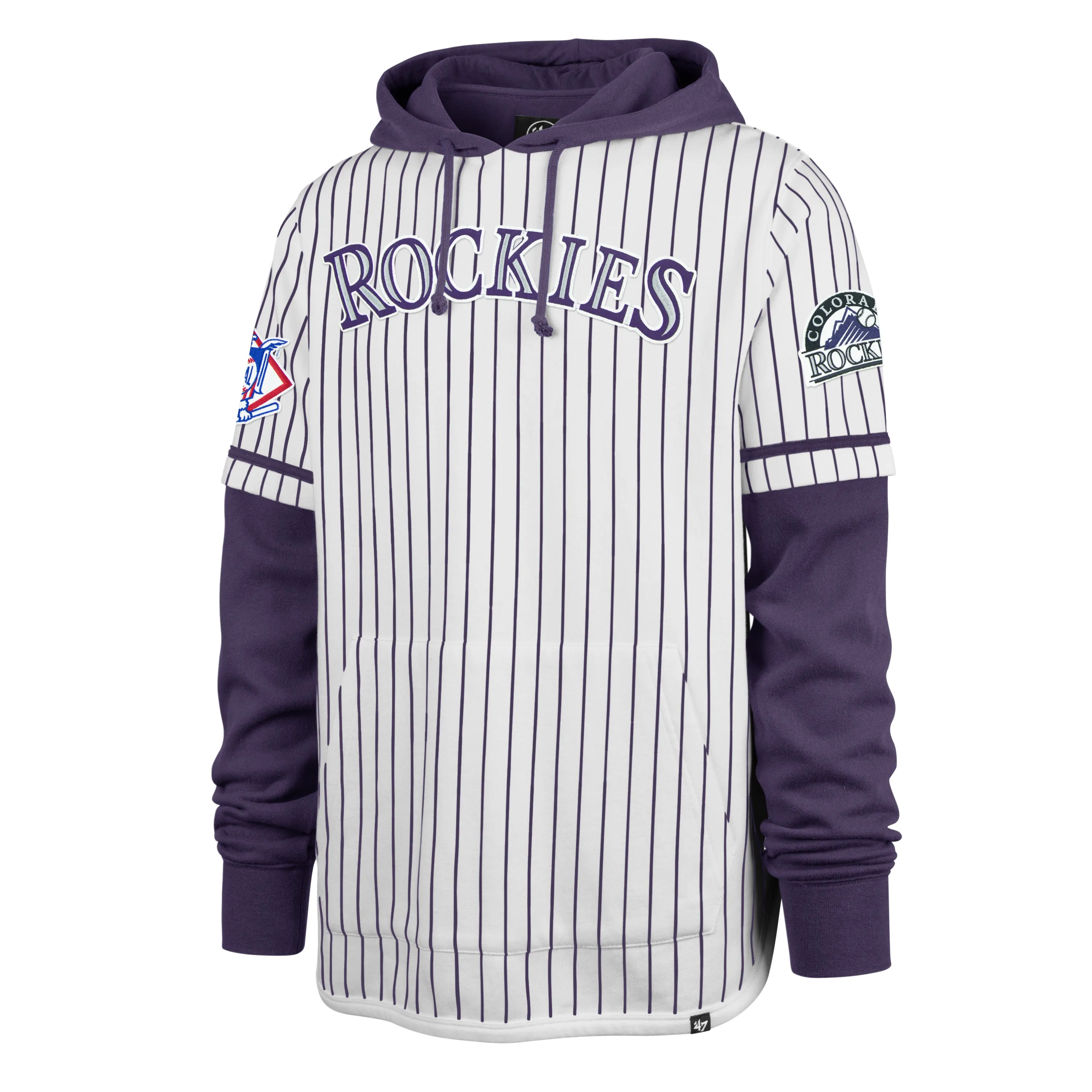 COLORADO ROCKIES COOPERSTOWN PINSTRIPE DOUBLE HEADER '47 SHORTSTOP PULLOVER HOOD sold by 47