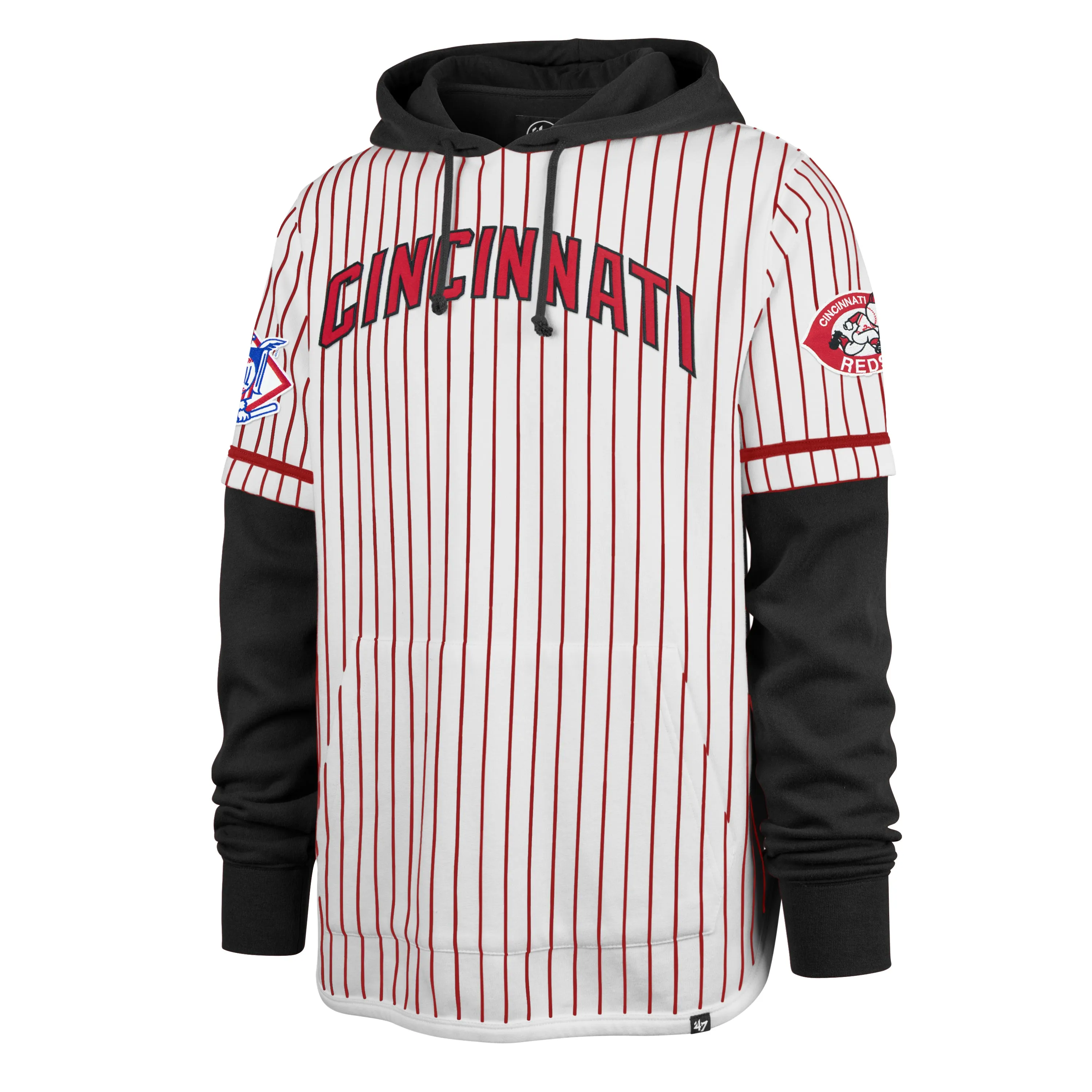 CINCINNATI REDS COOPERSTOWN PINSTRIPE DOUBLE HEADER '47 SHORTSTOP PULLOVER HOOD sold by 47