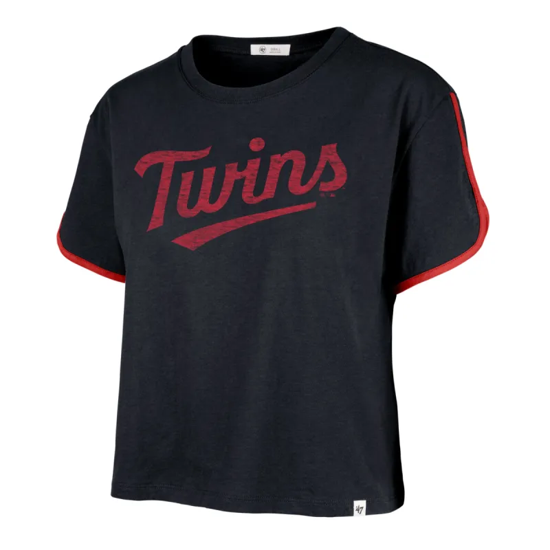 MINNESOTA TWINS PREMIER WORDMARK '47 DOLPHIN HEM CROP WOMENS made by 47