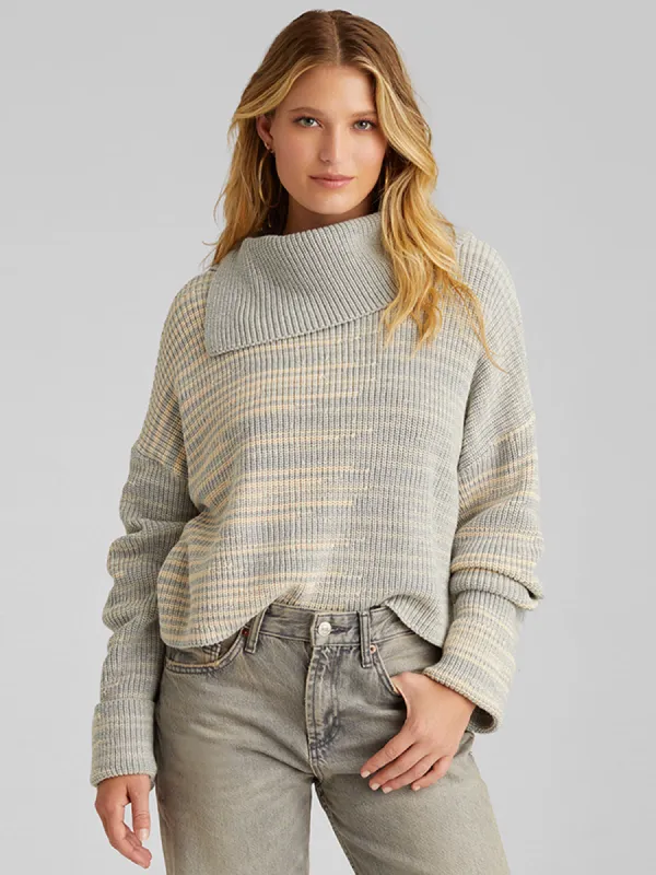 Lily: 100% Cotton Marl Split Turtleneck Pullover made by 525 America
