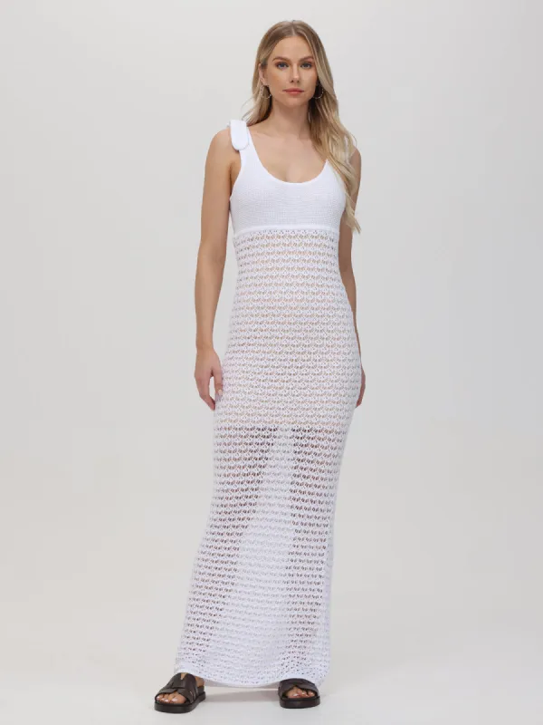Serenity: 100% Cotton Crochet Maxi Bow Tank Dress sold by 525 America