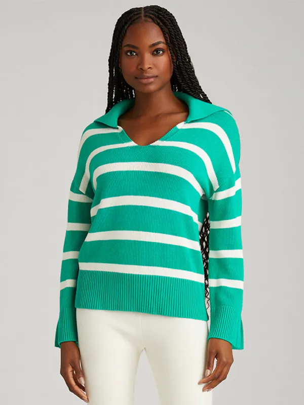 Meredith: 100% Cotton Stripe Polo Pullover sold by 525 America