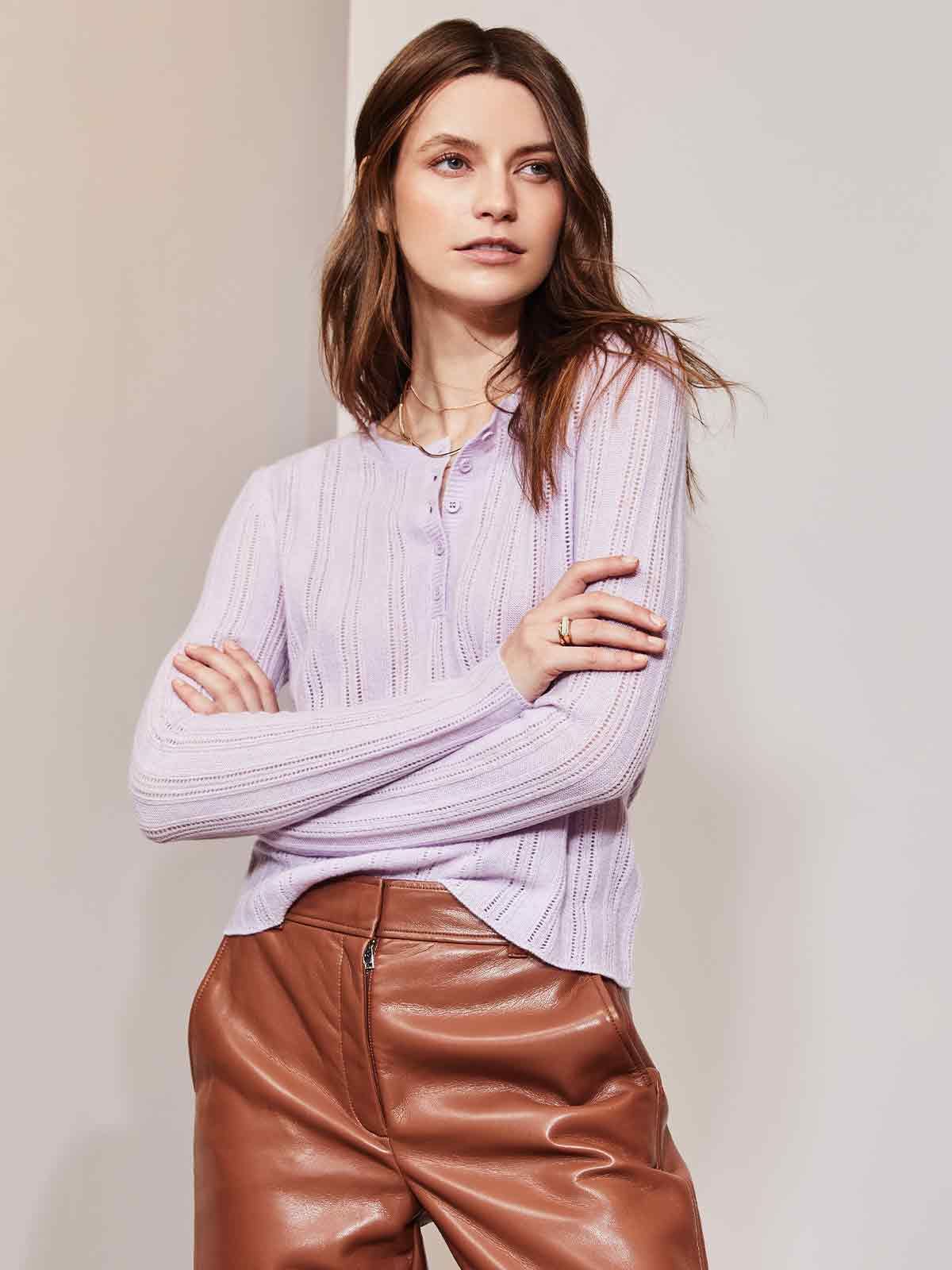 Cashmere Pointelle Henley Pullover sold by 525 America product image thumbnail 3