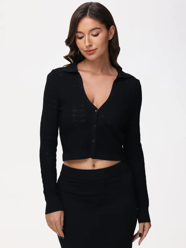 Cara: Cropped Johnny Collar Cardigan sold by 525 America